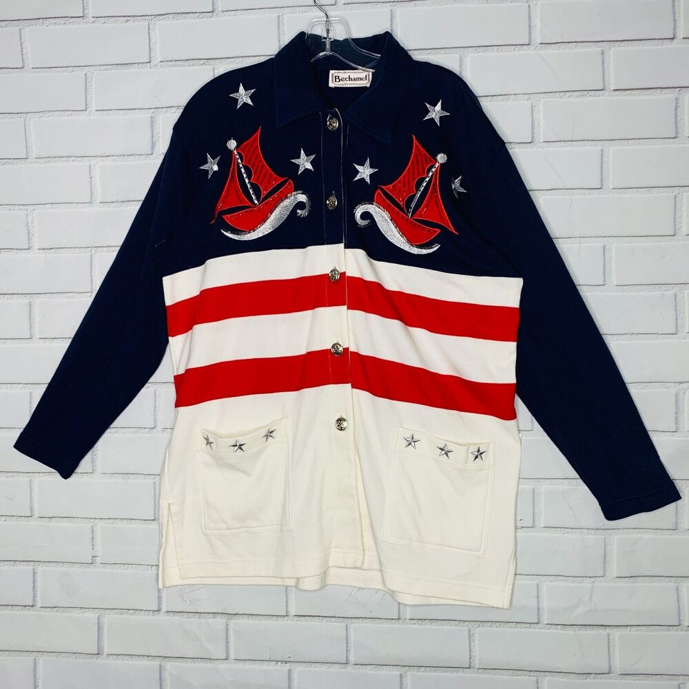 vintage NWT Bechamel top July 4 patriotic nautical red white blue size large